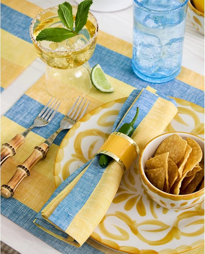 Solino Home Linen Cloth Napkins Set of 4-100% Pure Linen Bright Summer Stripe Dinner Napkins 20 x 20 Inch - Cabana Stripe, Handcrafted and Machine Washable