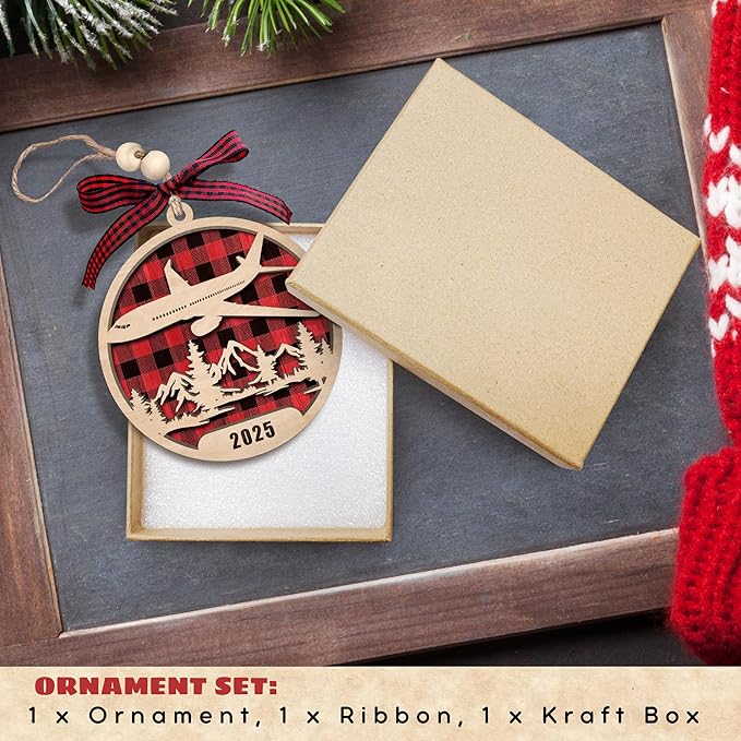 Airplane Ornaments 2025 - Airplane Christmas Ornament 2025 - Pilot Gifts for Men - Gifts for Travelers, Pilots, Crew, Men - Pilot Ornaments for Christmas Tree - Wood Ornament