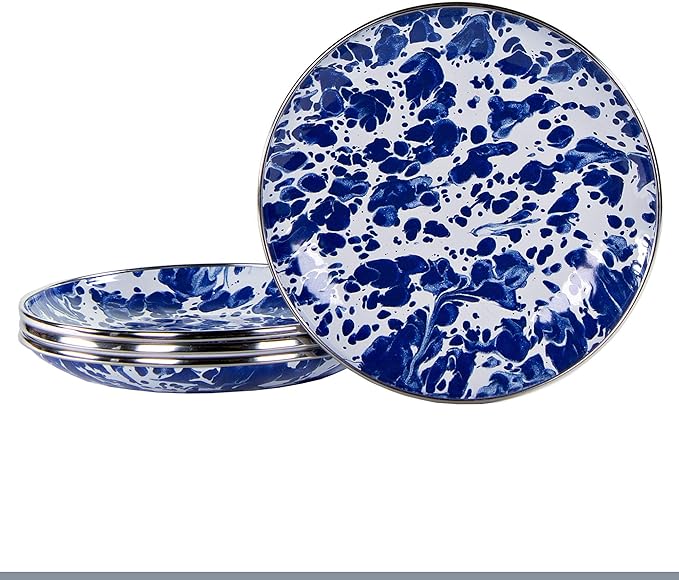 Golden Rabbit Enamelware Appetizer Plates, 6 inch, Cobalt Swirl, Set of 4