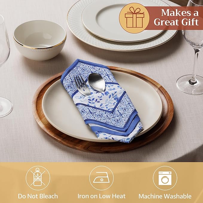 Maison d' Hermine Cloth Napkins Set of 4 100% Cotton Soft & Durable Everyday Reusable Square Napkins Cloth Washable, Dinner, Cocktail Party, Wedding, Restaurant (Dutch Base, 18" x 18")