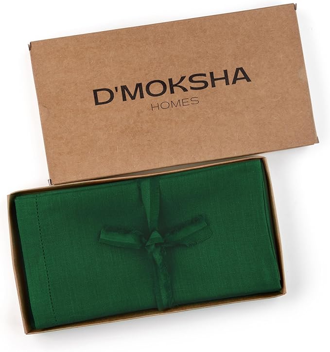 D'Moksha Homes Forest Green Linen Napkins Set of 4 - Classic Hemstitch 100% Pure Linen Hemstitch Dinner Napkins 20 x 20 Inch for Winter, Christmas, Holiday, New Year - Handcrafted and Machine Washable