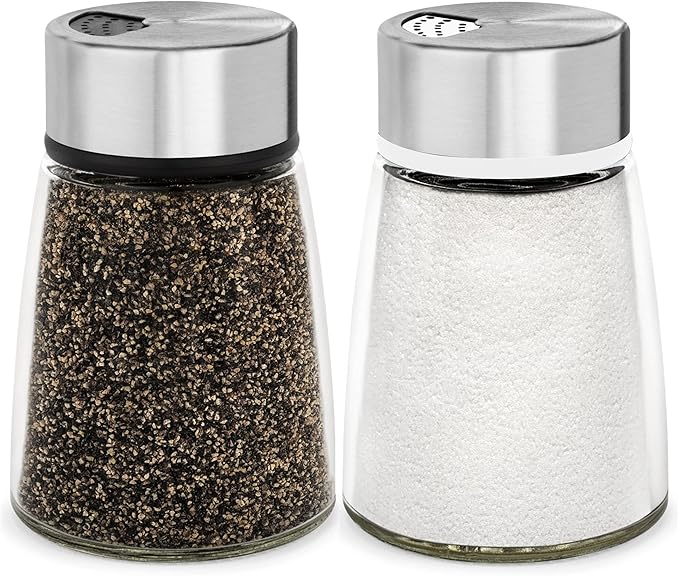 Salt and Pepper Shakers Set with Adjustable Pour Holes - Stainless Steel Spice Dispenser - Perfect for Pink Himalayan, Table Salt, Black and White Pepper