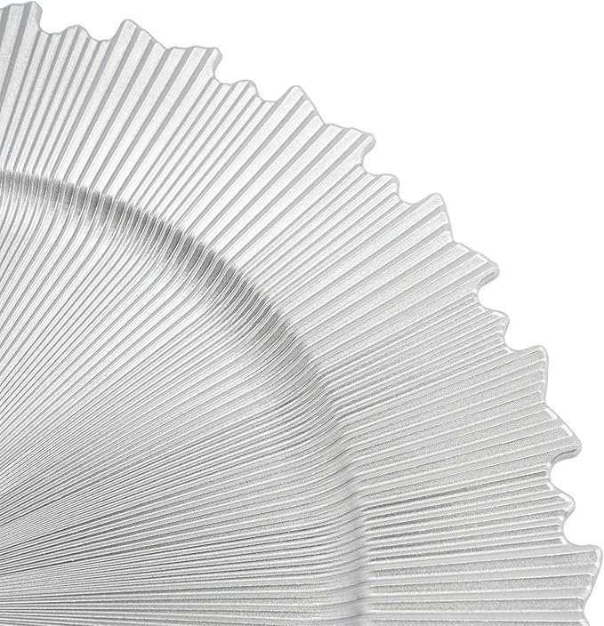 50 Pcs Antique Charger Plates Bulk 13 Inch Embossed Rim Plastic Party Dinner Plate Chargers Round Decorative Server Plate for Wedding Party Event Tableware (50pcs-silver)