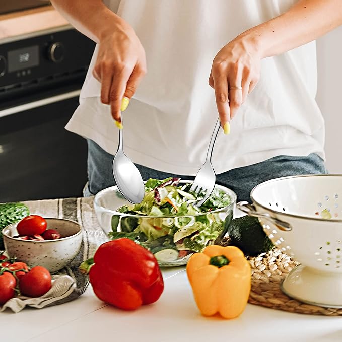 LIANYU 5-Piece Stainless Steel Serving Utensils Set Include Serving Spoon Fork, Flatware Serving Pieces for Buffet Catering, Mirror Finish, Dishwasher Safe