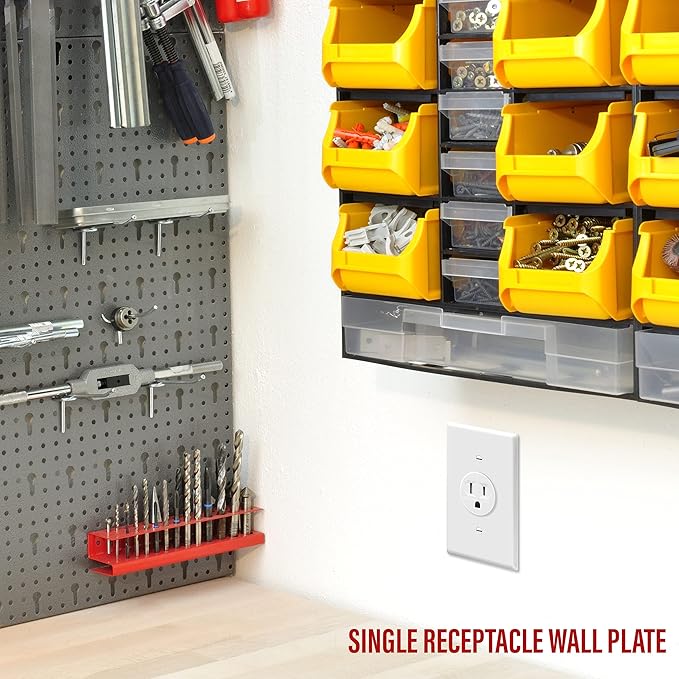 ENERLITES 1.406" Hole Single Receptacle Outlet Wall Plate, Size 1-Gang 4.50" x 2.76", Polycarbonate Thermoplastic, 8851-W-10PCS, White (10 Pack)