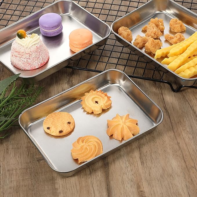 8 Pack Small Stainless Steel Plate 7''L x 5''W Metal Baking Sheet Set Stainless Steel Surgical Tray for Oven, Food Safe Smooth Polished for Campers, Hand Project Medical Instruments, Tattoo, Surgical