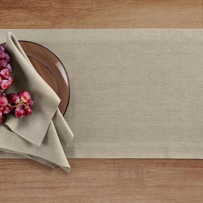 Solino Home Linen Vintage Khaki Table Runner 90 Inches Long - 100% Pure Linen 14 x 90 Inch Table Runner - Fete