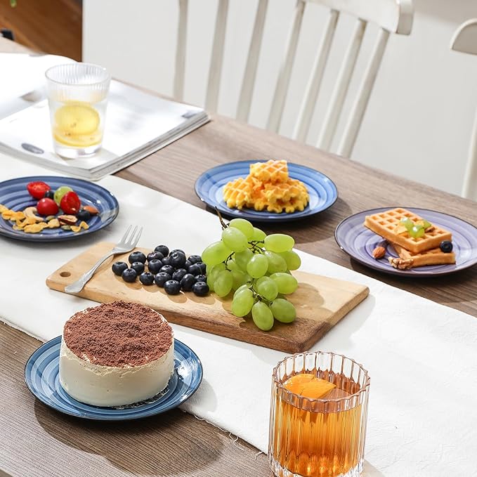 Selamica Ceramic Dessert Plates Set of 6,6 Inch Appetizer Plate for Kitchen for Cake Snacks Side Dish, Microwave Dishwasher Safe, Gradient Blue