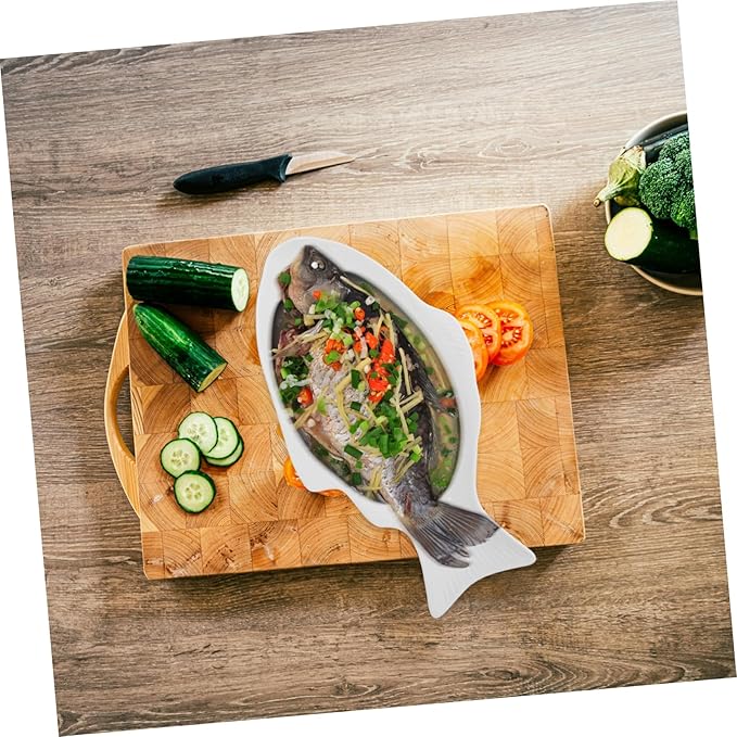 VALICLUD Creative Fish Shaped Ceramic Plate White Multi Function Snack Serving Dish for Home Dining Restaurant Party Use