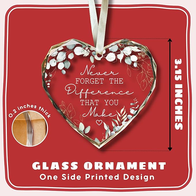 Thank You Gifts - Never Forget The Difference That You Make Ornament - Appreciation Gifts for Women, Boss, Coworker, Teacher, Nurse - Boss Day Gift Ideas - Glass Thank You Christmas Ornament