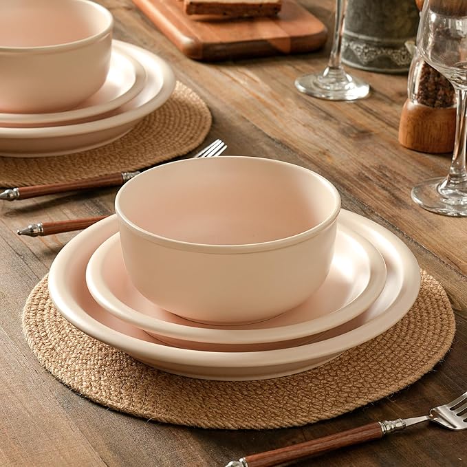 Plates and Bowls Sets, 6 Piece Ceramic Stoneware Dinnerware Set for Family and Gatherings, Dishes Set for 2, Dishwasher & Microwave Safe, Handcrafted Dishware Sets, Terracotta White