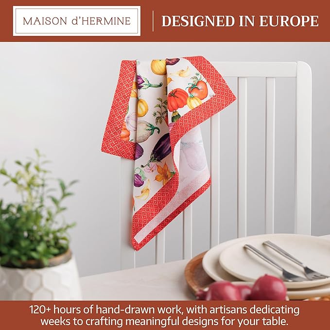 Maison d' Hermine Cloth Napkins Set of 4 100% Cotton Soft & Durable Everyday Reusable Square Napkins Cloth Washable, Dinner, Cocktail Party, Wedding, Restaurant (Ratatouile, 18" x 18")
