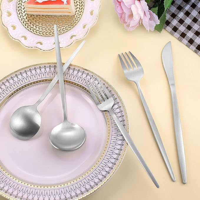 Silverware Set for 8, LAZAHOME Stainless Steel Flatware Cutlery Set, 40-Piece Kitchen Utensil Set Include Spoons And Forks Set, Satin Polished Finished, Dishwasher Safe.
