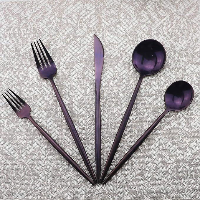 Gugrida Portable Silverware Set - 20-Piece Flatware Cutlery Set - 18/10 Stainless Steel - Mirror Polishing Purple - Travel Elegant Modern Utensils - Service for 4 Include Steak Knife Dinner Fork Spoon