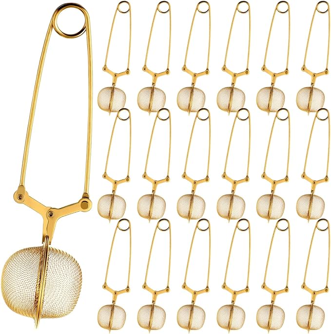 Yinder 20 Pcs Loose Leaf Tea Infuser Stainless Steel Mesh Snap Tea Ball Strainers with Handle Metal (Gold)