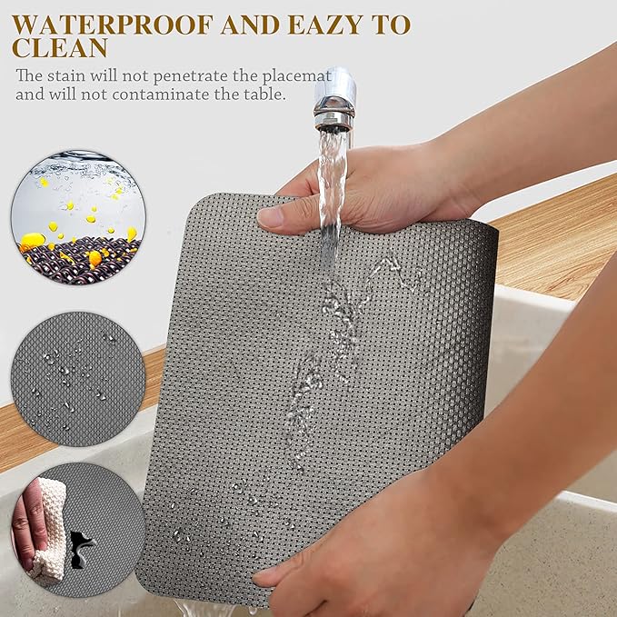 Bacgnyer Placemats Set of 8, Placemat with Coasters Heat Stain Scratch Resistant Non-Slip Waterproof Oil-Proof Washable Wipeable Outdoor Indoor for Dining Patio Table Kitchen Decor and Kids (Grey 8)