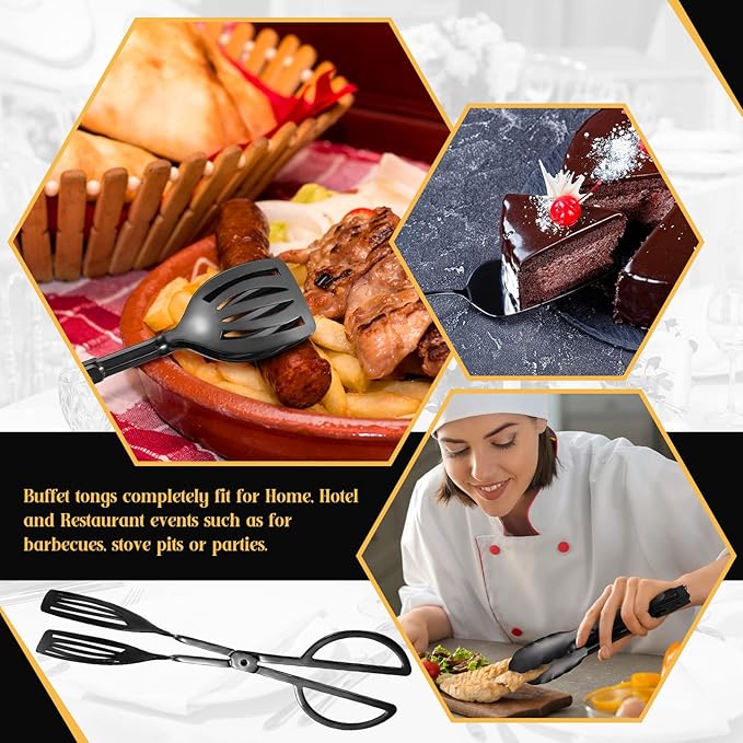 19 Pieces Serving Flatware Set Including Stainless Steel Spatulas, Forks, Spoons, Perforated, Soup, Skimmers Spoon, Buffet Tongs, Heavy Duty Serving Tongs for Home(Black)