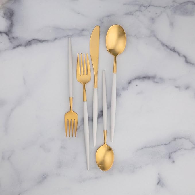 Cambridge 306320Ckg12Ds Mazzy Gold With White-Handle 20-Piece Flatware Set