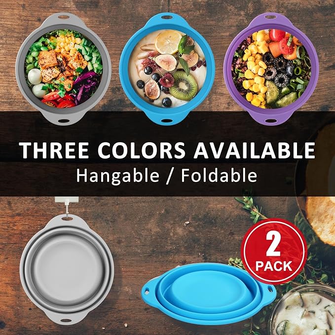 Collapsible Silicone Bowl, 2 PACK Mixing Silicone Bowls, Camping Bowl
