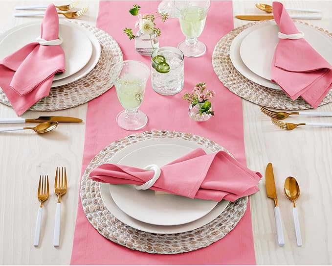 Solino Home Linen Table Runner 72 Inches Long - 100% Pure Linen Pink Carnation Table Runner 14 x 72 Inch for Christmas - Fete