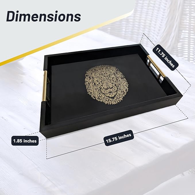 Modern Serving Tray with Lion Design, Ottoman Tray, Tea and Coffee Table Platter, Jewelry Bathroom Organizer, Gift, Gloss Finish