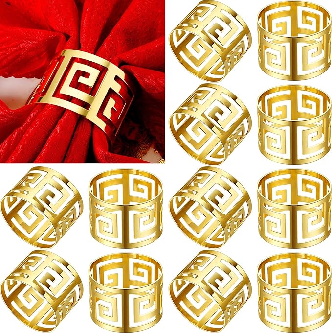 250 Pcs Gold Napkin Rings Hollow Out Napkin Rings Holder Set Metal Serviette Buckle Bulk for Dinner Table Decoration Christmas Holiday Wedding Party Birthday Banquet Gathering