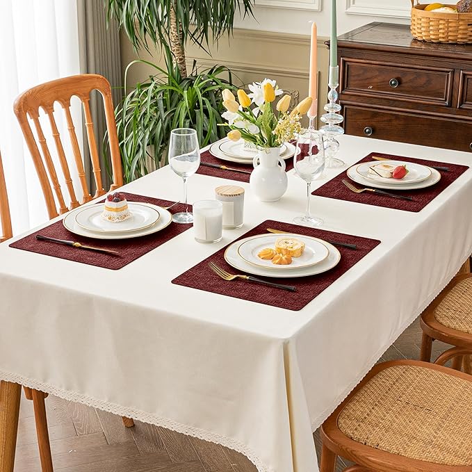 Romanstile Vinyl Placemats Set of 6-12 X 17 Inch - Faux Leather 100% Waterproof Oil-Proof Wipeable Place Mats, Heat Resistant Reversible PU Table Mats for Kitchen Dining Party Outdoor, Red