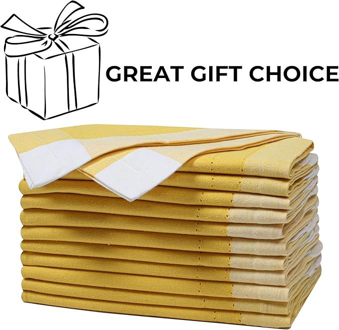 Homidate Cotton Cloth Napkins Set of 12 – 20x20 Yellow Multi Double Hemstitched – Machine Washable Fabric Dinner Napkins for Weddings, Parties & Table Settings