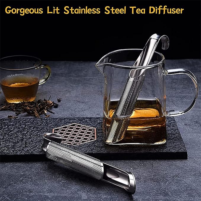 Tea Infuser, Tea Strainer, Tea Diffusers for Loose Tea, Gorgeous Lit Stainless Steel Tea Diffuser, 304 Stainless Steel Tea Strainer, Stick Pipe Tea Diffuser (2pcs +1 Brush)