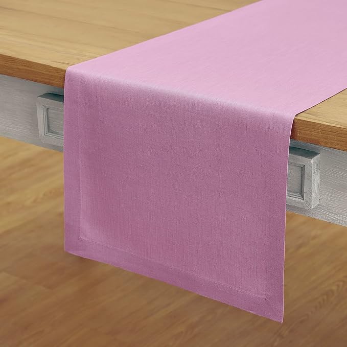 Solino Home Linen Violet Table Runner 60 Inches - 100% Pure Linen Farmhouse Short Table Runner 14 x 60 Inch Ideal for Dresser and Coffee Tables - Holiday - Fete