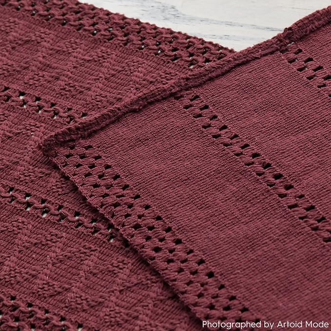 Artoid Mode Red Farmhouse Woven Rustic Hollow Table Runner, Seasonal Holiday Hollow Kitchen Dining Table Decoration for Home Party Decor 12x72 Inch