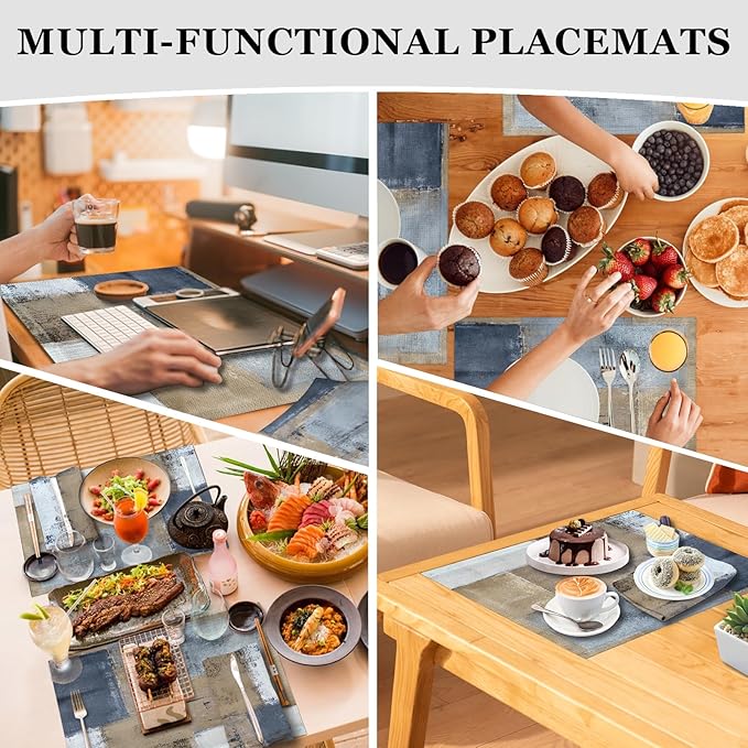 Mcalk 4 Each Brown Placemats and Cloth Napkins Set of 8, Modern Art Placemat, Abstract Dark Grey Cloth Napkin for Home Kitchen Decor (Placemats 18 "x12 Napkins 18 "x18)