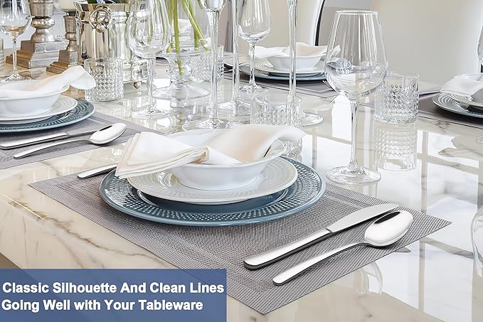 40-Piece Silverware Set for 8, Wildone Premium Stainless Steel Flatware Set, Heavy Duty Cutlery Utensil Set for Home Restaurant, Include Fork Knife Spoon Set, Dishwasher Safe