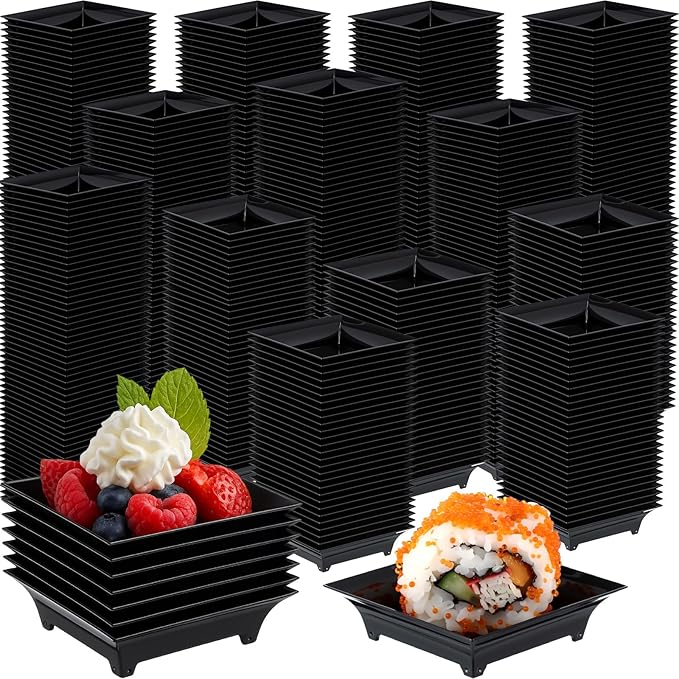 800 Pcs Mini Appetizer Plates Bulk 1 oz 2.4 Inch Square Plastic Dessert Plates Disposable Appetizer Tray for Wedding Shower Valentine's Salad Cake Afternoon Tea Birthday Party (Black)