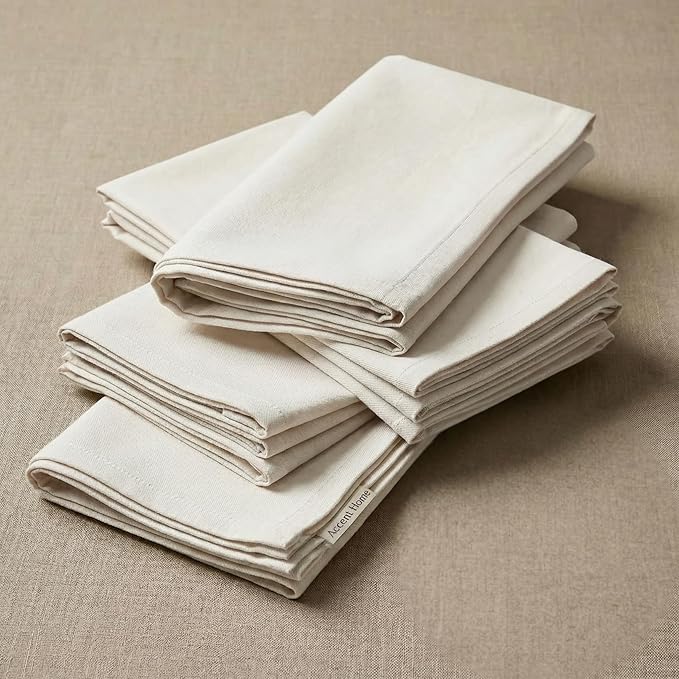 Accent Home 100% Cotton Napkins, Delicate Cloth Napkins for Dinners, Parties and Weddings，18 x 18 Inch Set of 6 - Ivory