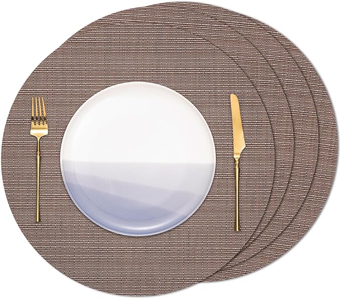 Round Placemats Set of 4 Heat Resistant Vinyl Placemats 15 inch Washable Non-Slip Table Mats Woven Place Mats for Dining Table (Coffee, Set of 4)