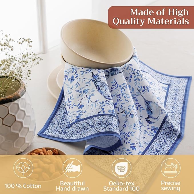 Maison d' Hermine Cloth Napkins Set of 4 100% Cotton Soft & Durable Everyday Reusable Square Napkins Cloth Washable, Dinner, Cocktail Party, Wedding, Restaurant (Dutch Base, 18" x 18")