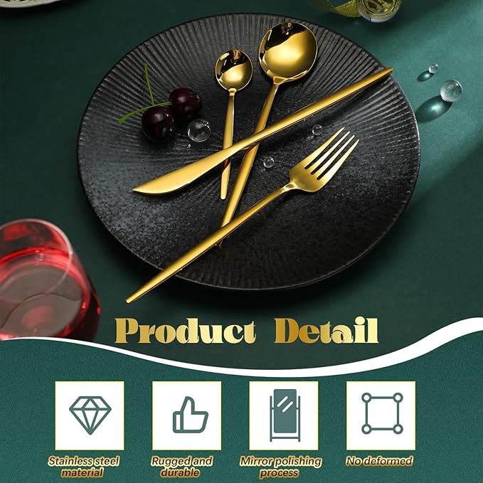 Yaomiao 400 Pcs Gold Silverware Set with Knives Spoons and Forks Portable Stainless Steel Flatware Reusable Utensils Dishwasher Safe Cutlery for Kitchen Restaurant Service