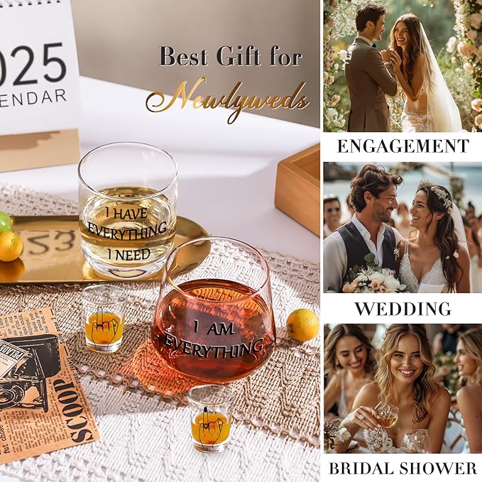 I Have Everything I Need I Am Everything Drinking Set of 2, Finger Shot Glasses Set of 2, Wedding Gifts for Couples, Bridal Shower Gifts, Anniversary, Engagement Couple Gift for Him Her