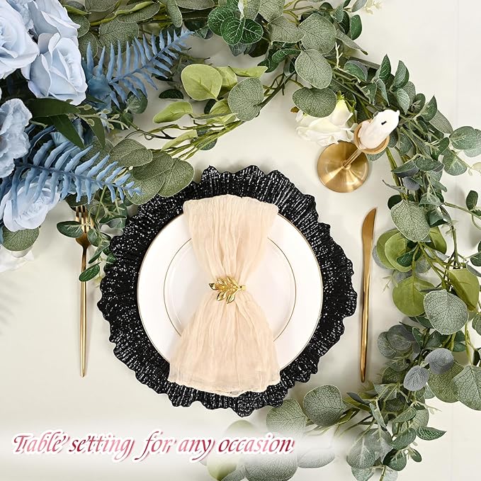 50 Pack Black Charger Plates Bulk, 13" Plastic Reef Chargers for Dinner Plates, Round Charger Plate with Floral Reef Design for Dinner Wedding Party Table Setting Decoration