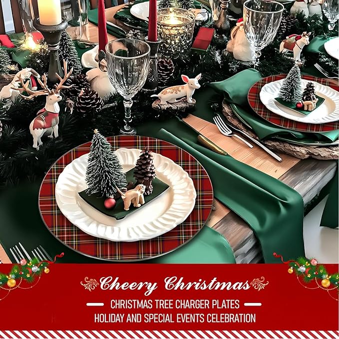 MAONAME 13" Red Charger Plates Set of 6, Plastic Charger for Dinner Plates, Christmas Plate Chargers, Round Chargers for Table Setting, Wedding Decor