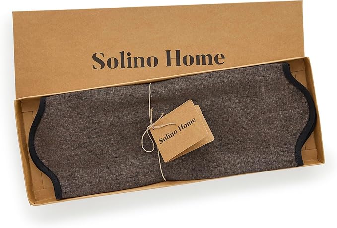 Solino Home Scallop Linen Placemats Set of 4-100% Pure Linen Black and Chambray Brown Round Cloth Placemats 16 Inch for Christmas - Giselle Scallop Edge, Handcrafted and Machine Washable