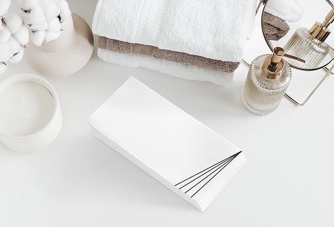 100 Pack Linen Feel Guest Paper Hand Towels | Disposable Super Absorbent Airlaid Paper Towels For Bathroom, Party, Weddings, Or Events | 12 x 17 Inches 1/6 Folded Decorative Design