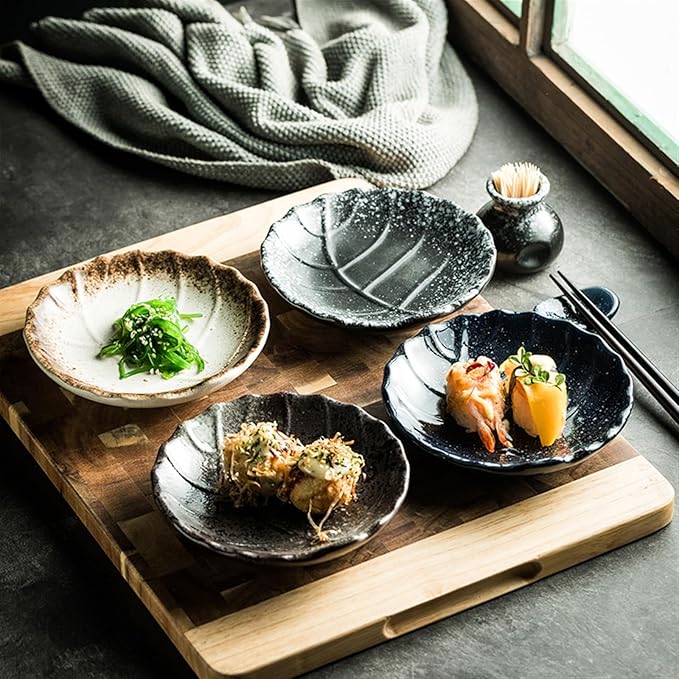 Sauce Dish 1 Piece Leaf Textured Round Plate Restaurant Ceramic Snack Dessert Plate Appetizer Plate Sauce Bowl Snack Plate(3)