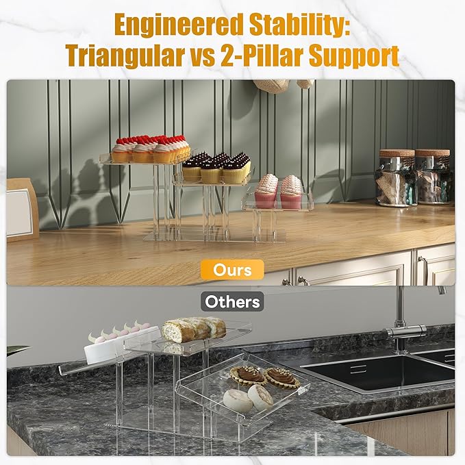 3 Tier Cupcake Stand, Transparent Acrylic Dessert Table Display Set, Adjustable Tiered Cupcake Holder Tower for Baking Serving on Weddings, Baby Showers, Birthday Party Buffet