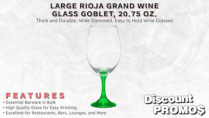 DISCOUNT PROMOS Rioja Grand Wine Glasses 20.75 oz. Set of 10, Bulk Pack - Perfect for Hotel, Bar, Restaurant or Lounge - Green