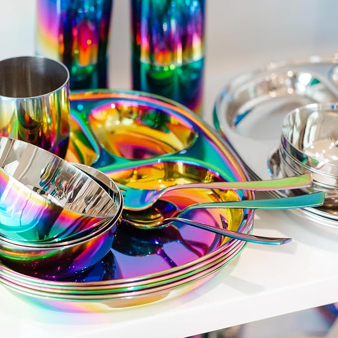 Ahimsa Stainless Steel Kids Utensils Set, Pediatrician Designed, Colorful Kids Silverware, Non Toxic, Dishwasher Safe, Rainbow Fork and Spoon