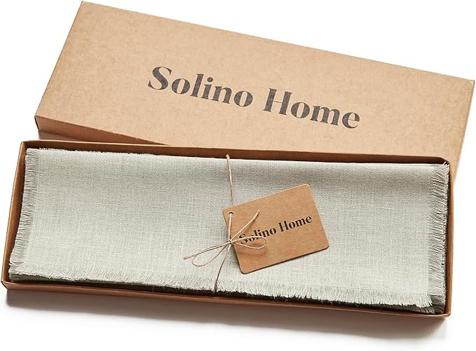Solino Home Linen Natural Placemats Set of 4-100% Pure Linen Placemats 14 x 19 Inch for Christmas, Holiday, New Year - Fringe