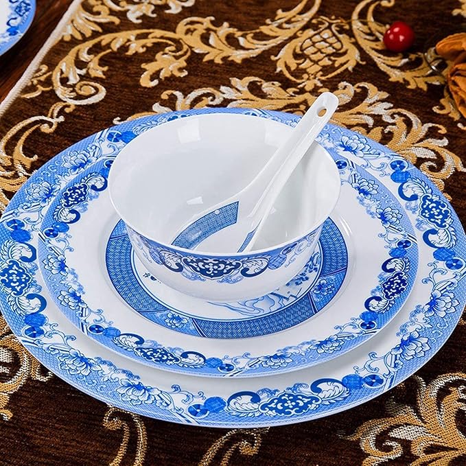 Party Dinnerware Plates Bowl 56- Piece Bone China Dinnerware Sets, Premium Porcelain Tableware Set, Blue and White Porcelain Cereal Bowls,