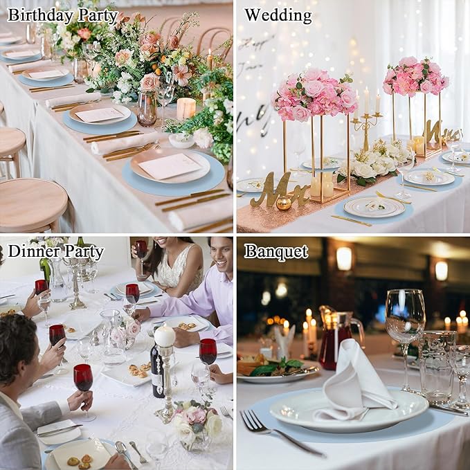 SHACOS 100 PCS Round Paper Placemats 13 inch Disposable Paper Place Mats for Dinner Wedding Birthday Party Festival Table Decoration Indoor Outdoor, Dusty Blue
